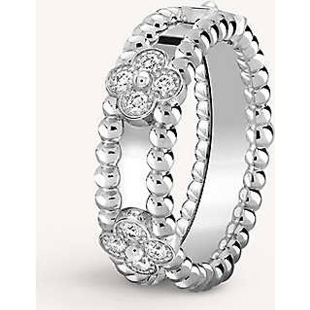 Van Cleef & Arpels Womens White Gold Perl&#233;e Clovers Sweet White-gold and 0.34ct Diamond Ring 54mm - WHITE GOLD