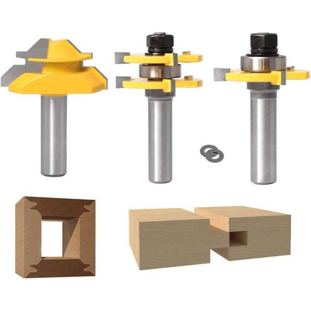 Lock Miter 45 Degree Joint Router Bits + 2Pcs Tongue and Groove Set [1/2-Inch], 45? Router Bit + Wood Milling Cutter Set 3 Teeth T Shape
