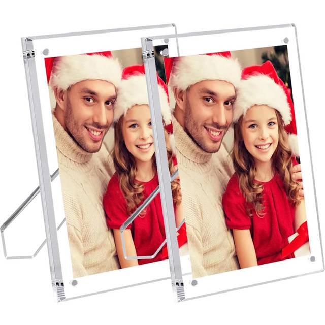 2 Packs 5X7 Inch Acrylic Picture Frames with Stand, Clear Magnetic