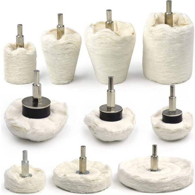 10 Pcs Drill Bit Polish,Flannel Polish, Hybrid Polishing Head Kit with Shaft for Auto Wheels Cleaning and Polishing