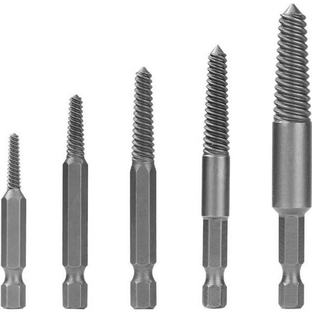 Drillpro 5Pcs Hex Shank Coarse/Fine Teeth Damaged Bolt Remover Screw Extractor Drill Bit Guide Broken Bolt Stud Remover Set