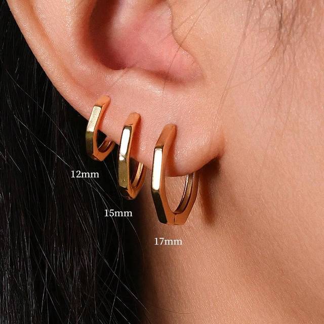 SHEIN Sterling Silver Geometric Octagon Hoop Earrings Set | Hypoallergenic 14K Gold Plated Huggie Earrings For Women Girls Men | 3 Size Options(12mm,15mm,18