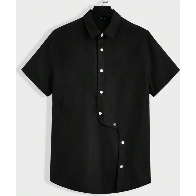 Manfinity Loose Fit Men&#39;s Button-Down Short Sleeve Woven Casual Shirt
