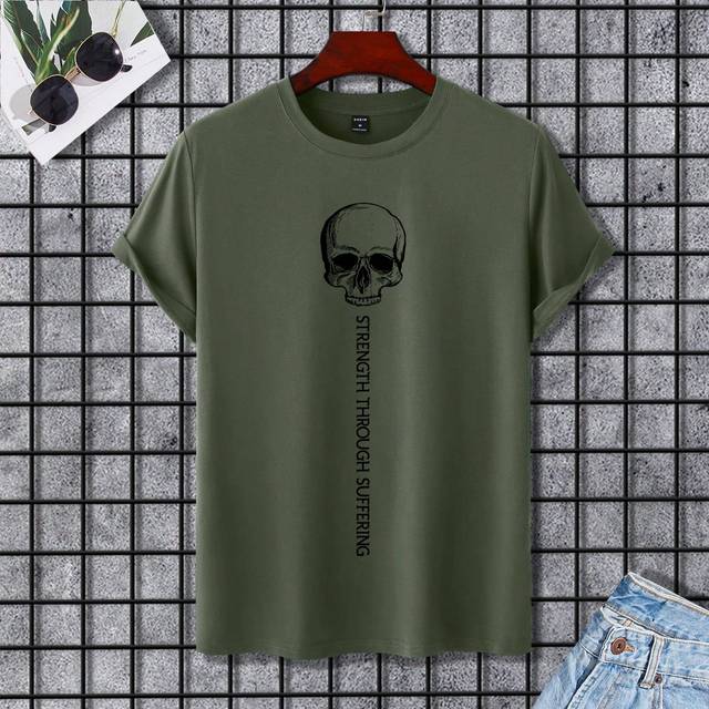 Manfinity Men Skull Head & Slogan Graphic Printed Short Sleeve T-Shirt, For Going Out, For Friends