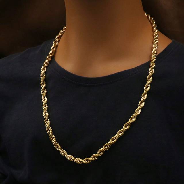 SHEIN 1Piece 7mm Width 60cm Rope Chain Necklace For Men Jewelry Wholesale 316L Stainless Steel Gold Color 9MM Necklace