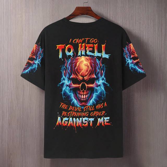 SHEIN Men Plus Size Skull & Lightning Printed Drop Shoulder Colorful Short Sleeve T-Shirt, Going Out Street Wear