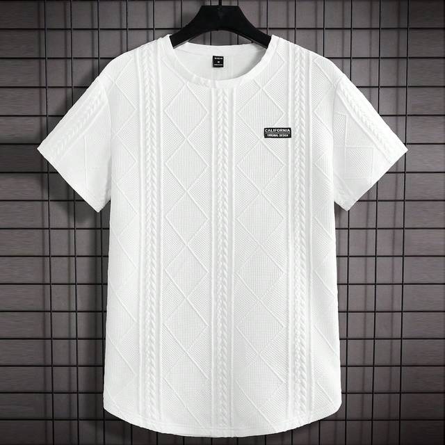 Manfinity Men Letter Patched Knitted Casual Short Sleeve T-Shirt, Vacation, Boyfriend Gift, Summer