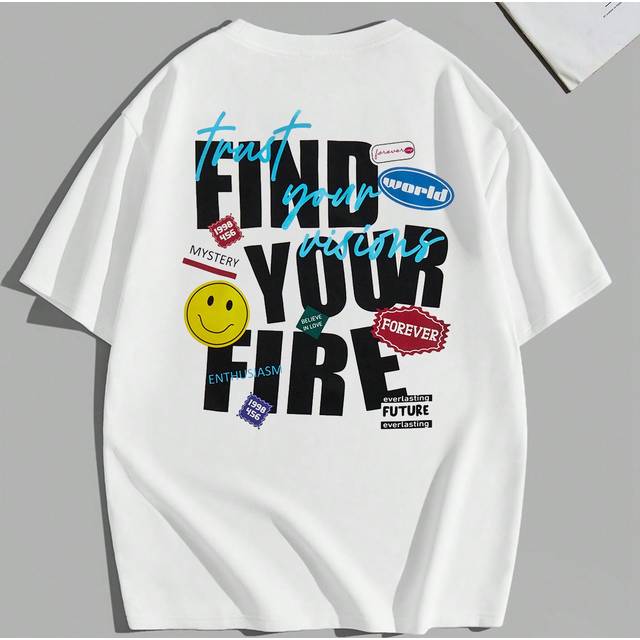 Manfinity Men&#39;s Round Neck Knitted Casual T-Shirt With Slogan And Face Print