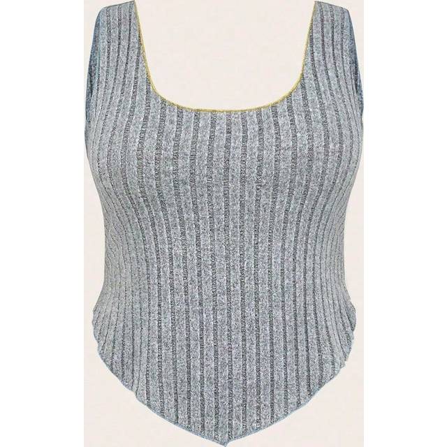 Kvinnors Räfflad Linnen - Grå (0XL,1XL,2XL,3XL,4XL)