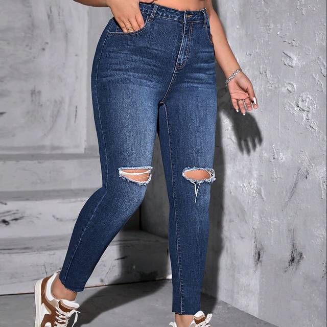 SHEIN Plus High Waist Ripped Skinny Jeans
