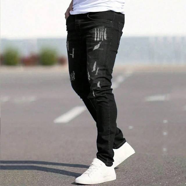 Herr Smal Passform Denim Jeans Med Fickor - Svart (L,M,S,XL,XXL)