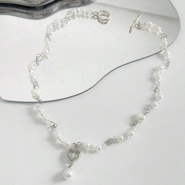 SHEIN 1pc Handmade Fashionable Luxury Beaded Collarbone Chain Necklace For Women