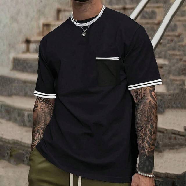 SHEIN Men Plus Size Striped Short Sleeve Casual T-Shirt, For Going Out