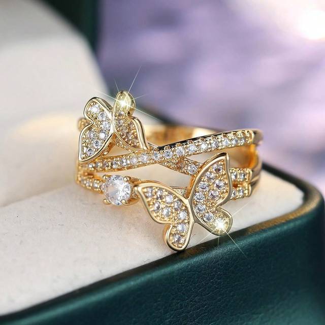 Vanel 1pc Dainty Promise Ring Butterfly Design Inlaid Shining  Engagement Wedding Ring For Brides Multi Sizes To Choose Evening Party Decor