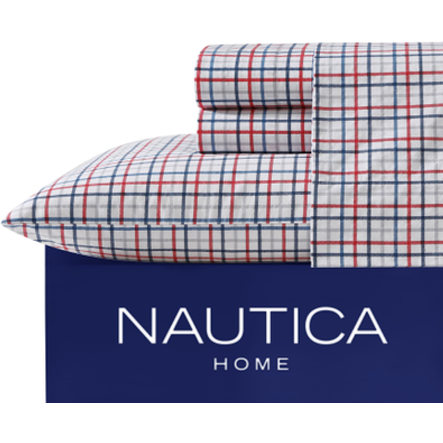 Boating Tattersall Plaid Grey Queen Sheet Set