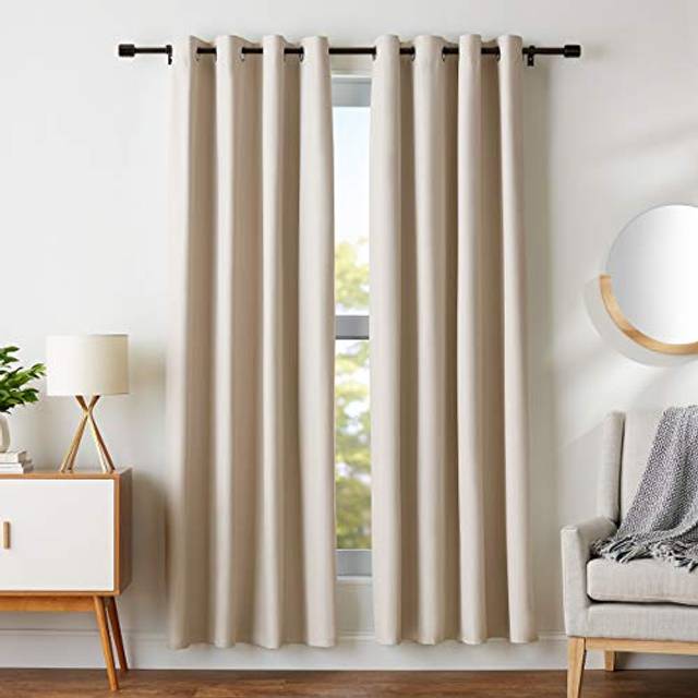 Amazon Basics Room Darkening 84 Inches Long, Blackout Window Curtains 2 Panels with Grommets, for Living Room and Bedroom, 52 x 84 Inches, Beige