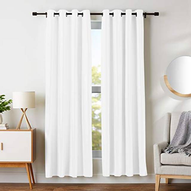 Amazon Basics Room Darkening 84 Inches Long, Blackout Window Curtains 2 Panels with Grommets, for Living Room and Bedroom, 52 x 84 Inches, White