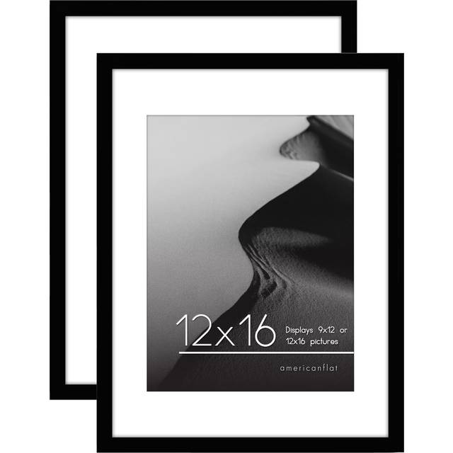 Americanflat 12x16 Picture Frame with Polished Plexiglass - Set of 2 - Use as 9x12 Frame with Mat or 12x16 Frame Without Mat - Galleria Collection - G
