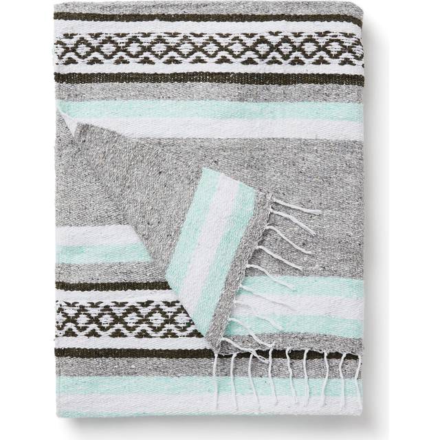 Teal and Gray Mexican Blanket by Laguna Beach Textile Co - Beach  Yoga  Camping  or Decorative Throw Blanket - Traditional Handmade Serape - Gray Sage