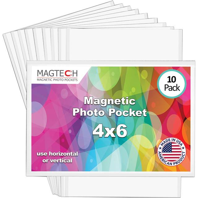 Magtech Magnetic Photo Pocket Picture Frame, White, Holds 4 x 6 Inches Photos, 10 Pack (14610)
