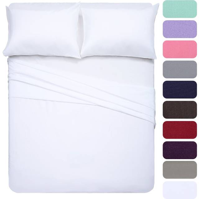 4 Piece Bed Sheet Set (Full White) 1 Flat Sheet 1 Fitted Sheet and 2 Pillow Cases Brushed Microfiber Luxury Bedding with Deep Pockets