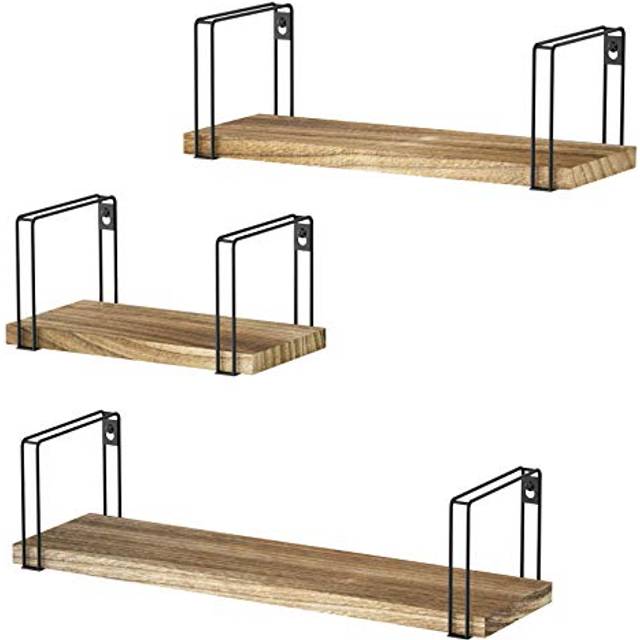 SRIWATANA Rustic Floating Shelves Wood Wall Shelves Set of 3 Wall Mounted Storage Shelves for Bedroom Living Room Kitchen Bathroom