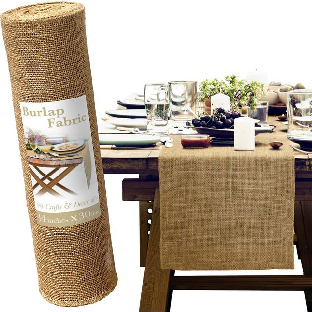 Natural Burlap Table Runners - 14 Inch x 30 Foot Burlap Roll for Dining Room Table  Mantel and Outdoors - Rustic Farmhouse Jute Table Runner D?cor for