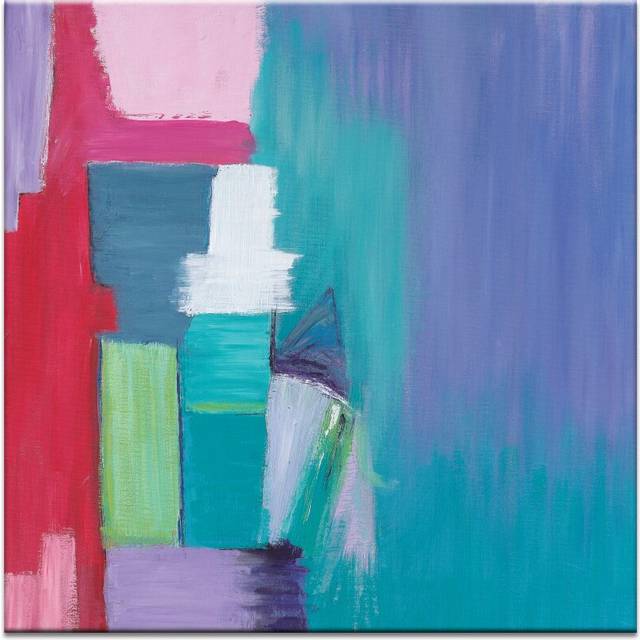 &#39;By the Sea&#39; by Gary Butcher Art Print Wrapped on Canvas - Blue;Red;Pink (41cm H x 41cm W x 3.8cm D)