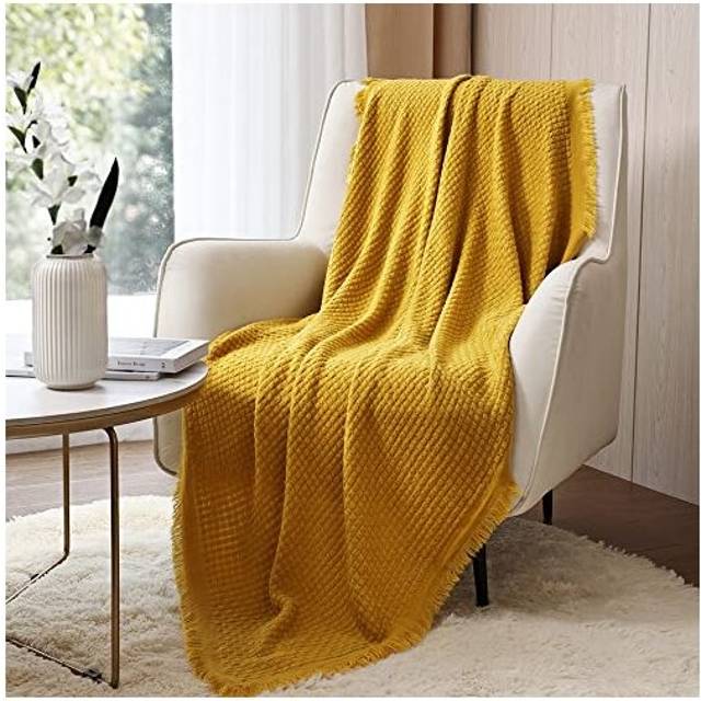 CREVENT Farmhouse Boho Knitted Throw Blanket for Couch Sofa Chair Bed Home Decoration  Soft Warm Cozy Light Weight for Spring Su