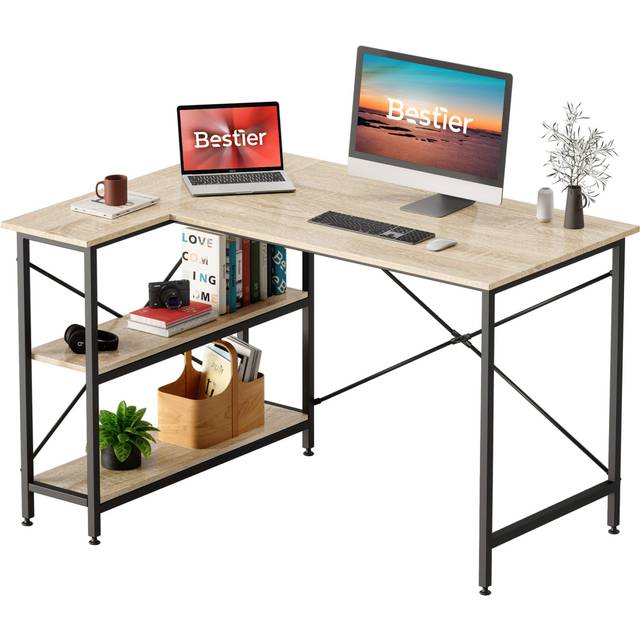 Bestier L Shaped Desk Small Corner Desk with Shelves 120CM Reversible Computer Desk Writing Table with Bookshelf for Home Office Small Space