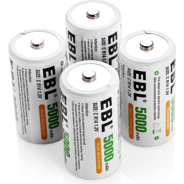 EBL Upgraded C Size 5000mAh Ni-MH Rechargeable Batteries + Storage Cases, 4pack