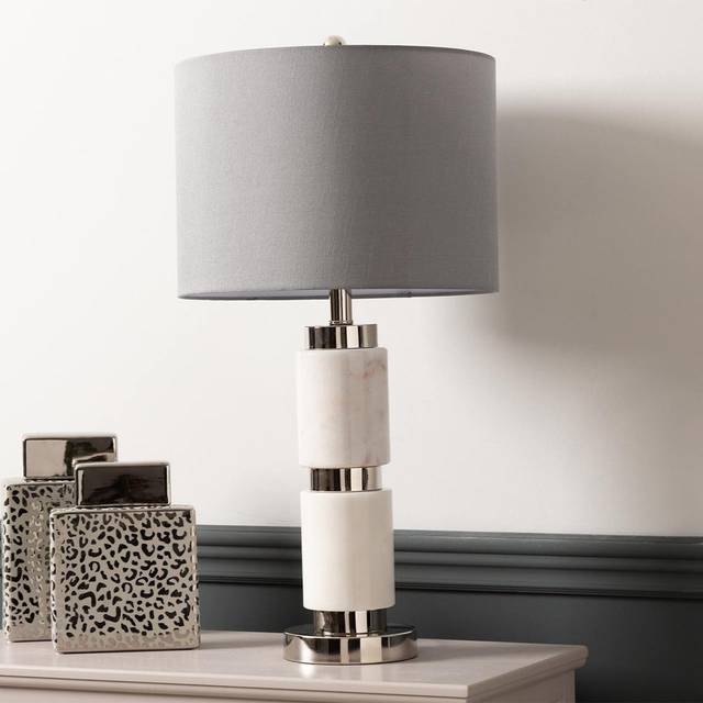Metro Lihua 70cm Table Lamp with Ceramic Base For Bedroom Furniture, Bedside Buffet Lamp with Silk Shade White 70cm H X 35.5cm W X 35.5cm D