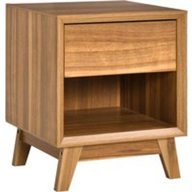 Homcom Modern Bedside Table Nightstand, Living Room End Table, Side Table With Drawer And Shelf, Walnut Brown