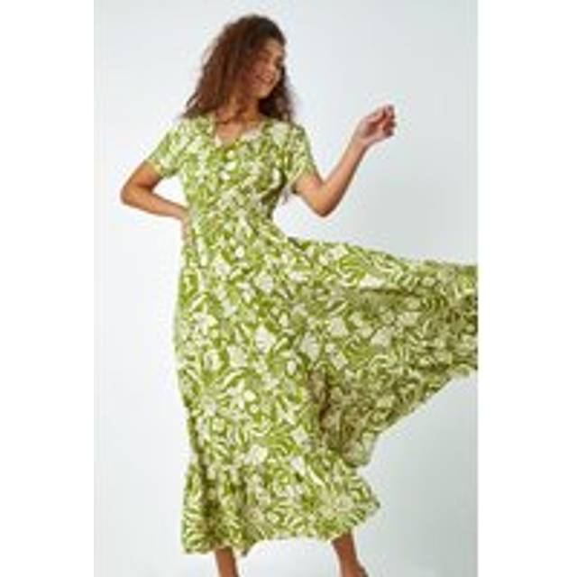 Floral Print Button Detail Maxi Dress - Lime - Size 10 - Roman
