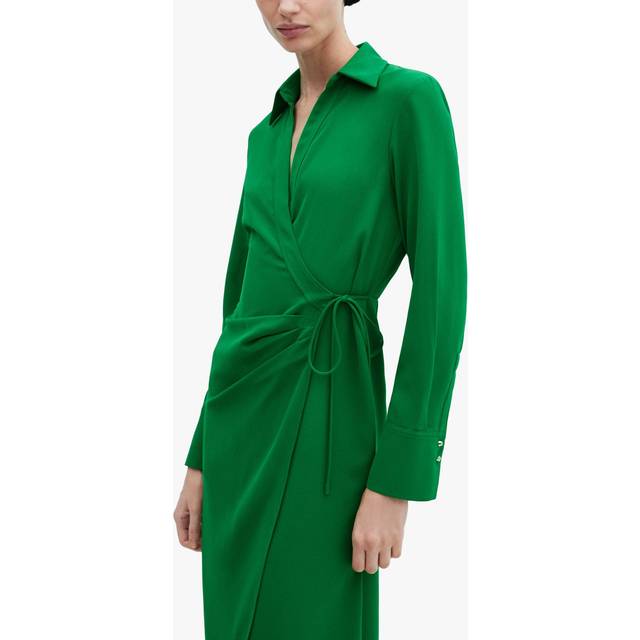 Emerald Wrap Shirt Midi Dress - Green (S)