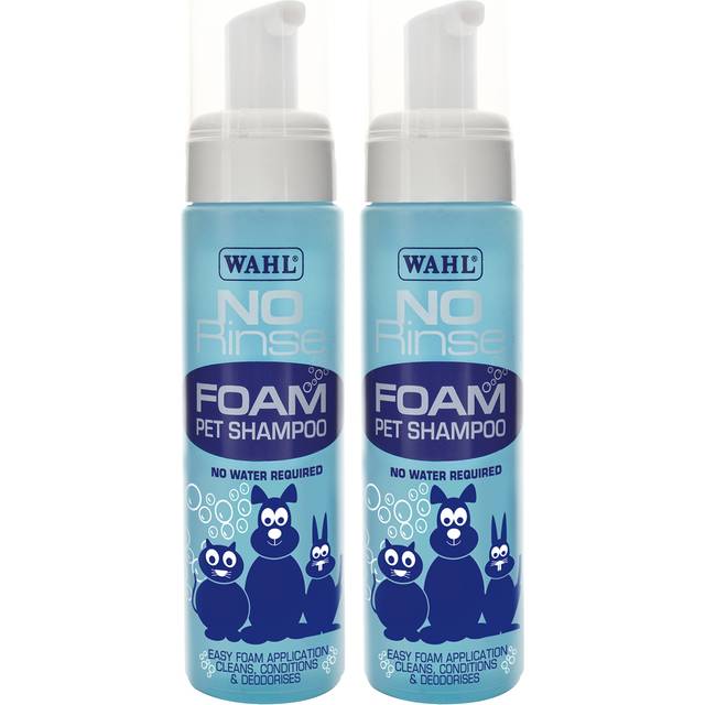 Wahl No Rinse Foam Pet Shampoo 200ml x 2 (Twin Pack) - https://www.wahl.co.uk/app/uploads/2020/10/wahl_grooming_shampoo_no_rinse_ZY111-800_how_to_web.jpg
