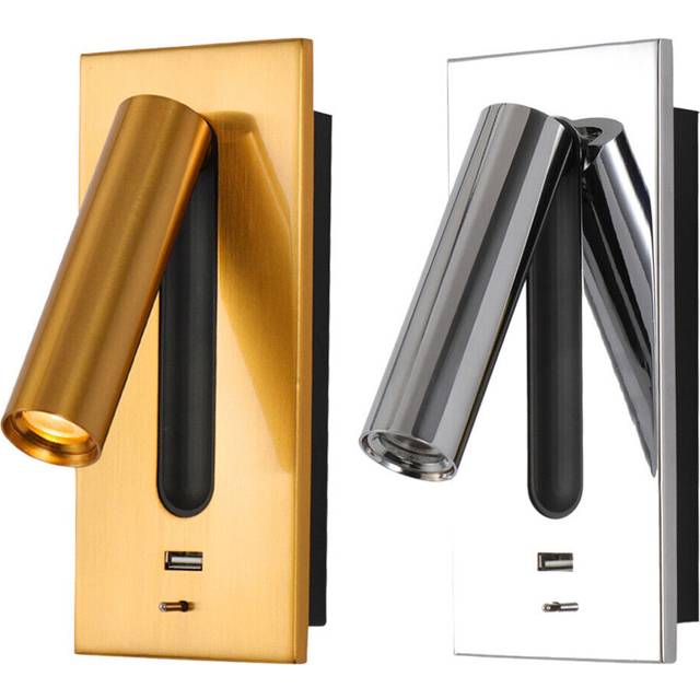 (Brass, 4000K) Wall Light Bed Headboard Reading Lights LED Wall Lamps 5V 2.1A USB Charger Switch Hotel Bedside Wall Sconces Lighting