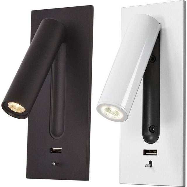 (Black, 3000K) Wall Light Bed Headboard Reading Lights LED Wall Lamps 5V 2.1A USB Charger Switch Hotel Bedside Wall Sconces Lighting