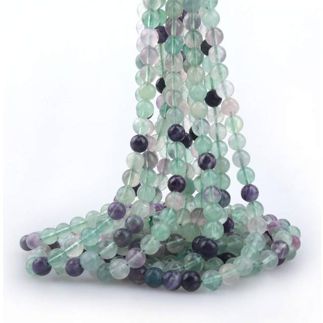 "ICAI Beads 8mm Natural Fluorite Round Loose Stone Beads for Jewelry Making DIY Crafts Design 1 Strand 15"""""""" APPR.43-45pcs"