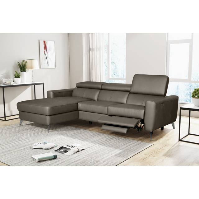 Amorian Leather Reclining Corner Sofa - Mud (97cm H X 235cm W X 179cm D)