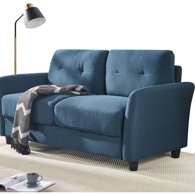 Myrine Cozy Loveseat - Tufted Fabric Sofa with Foam Cushions - Tool-Free Assembly - Compact Design for Small Spaces - Soft & Supportive Couch with 2-Y - Blue (80cm H X 158cm W X 78cm D)