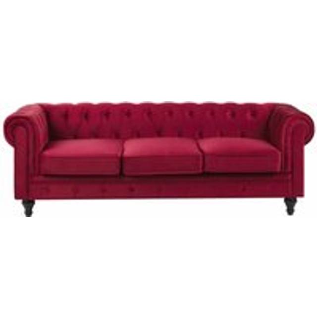 Beliani 3 Seater Velvet Fabric Sofa Red Chesterfield, Red