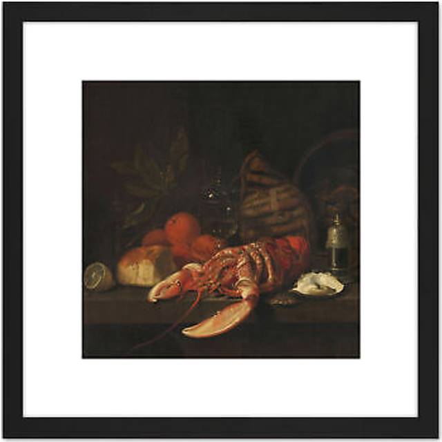 David Davidsz De Heem Still Life Lobster Painting 8X8 Inch Square Wooden Framed Wall Art Print Picture with Mount - Black - One Size