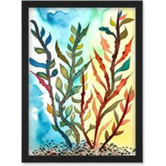 Seaweed Sea Floor Folk Art Artwork Framed Wall Art Print A4 - Black - One Size