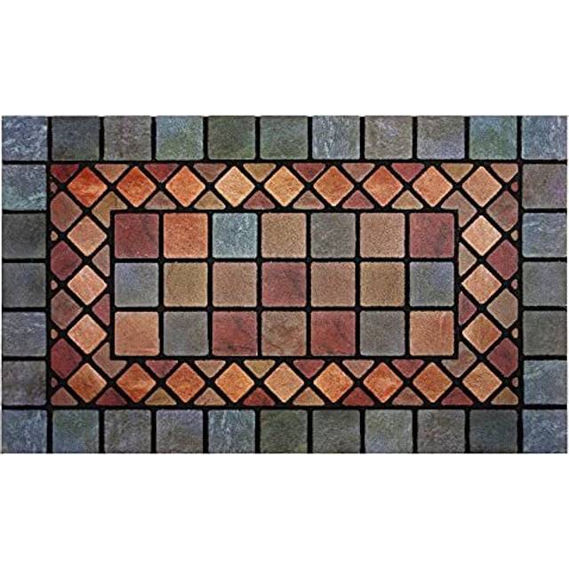 Nicoman Elegant Tile Mat Barrier Doormat Eco-Friendly Scrape and Non-Slip Indoor/Outdoor Door Mat, Rectangular (75x44cm), Blue Border