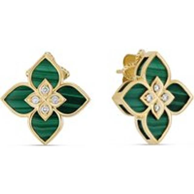Roberto Coin Venetian Princess 18ct Yellow Gold Diamond Malachite Stud Earrings - Gold
