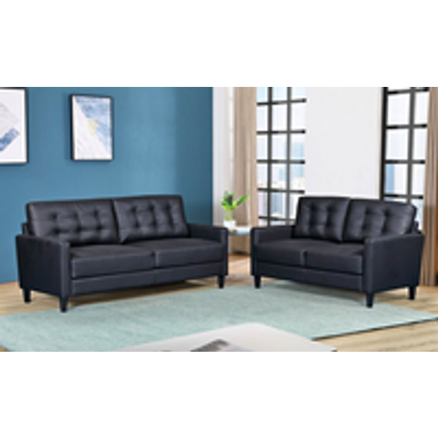Luxury Life Empress Leather 3+2 Sofa Set - Black, Black