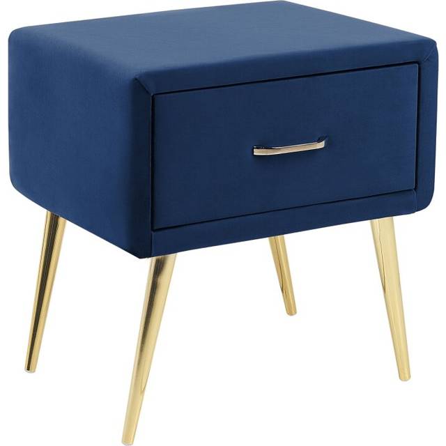Beliani Bedside Table Flayat Velvet Navy Blue, Blue