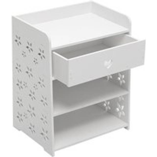 Hollow Carved Flower Pattern Side Table - White