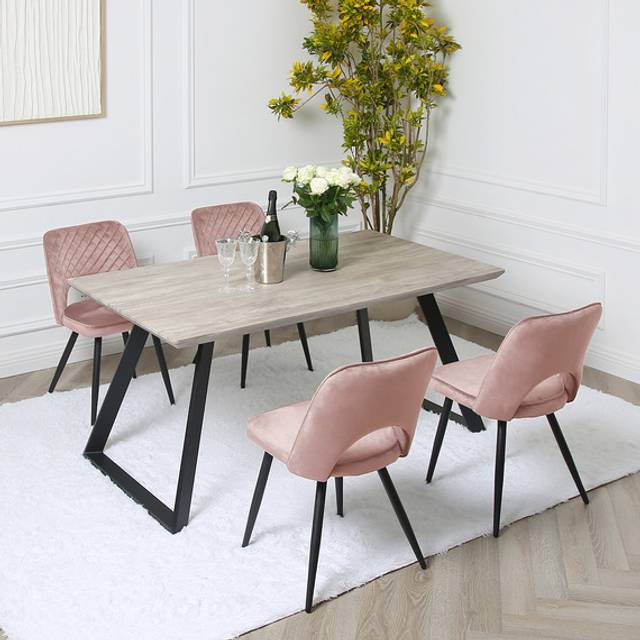 Dorchester Dining Set - Wooden-Effect Dining Table with 4 Chairs - Pink